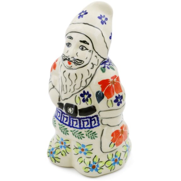 Polish Pottery 6½-inch Santa Clause Figurine (Grecian Fields Theme) Hand Painted in Boleslawiec, Poland   Certificate of Authenticity