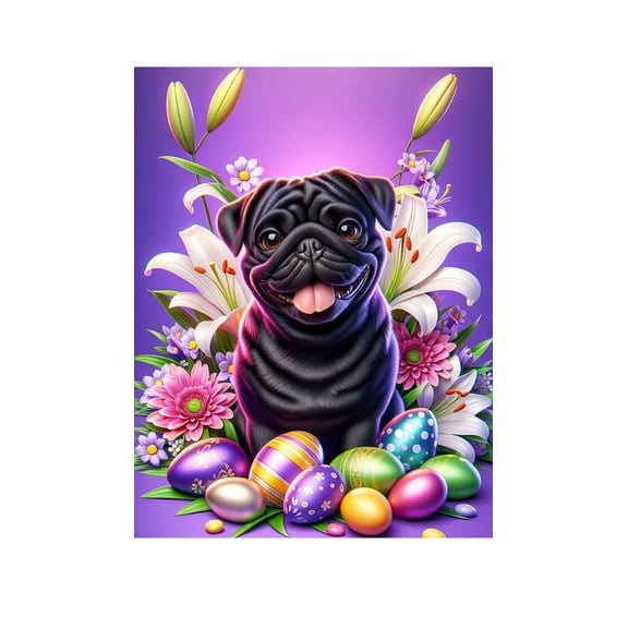 Pug Black - Best of Breed DCR Easter Holiday Outdoor Garden Flag Mailbox Flag 12" x 17"