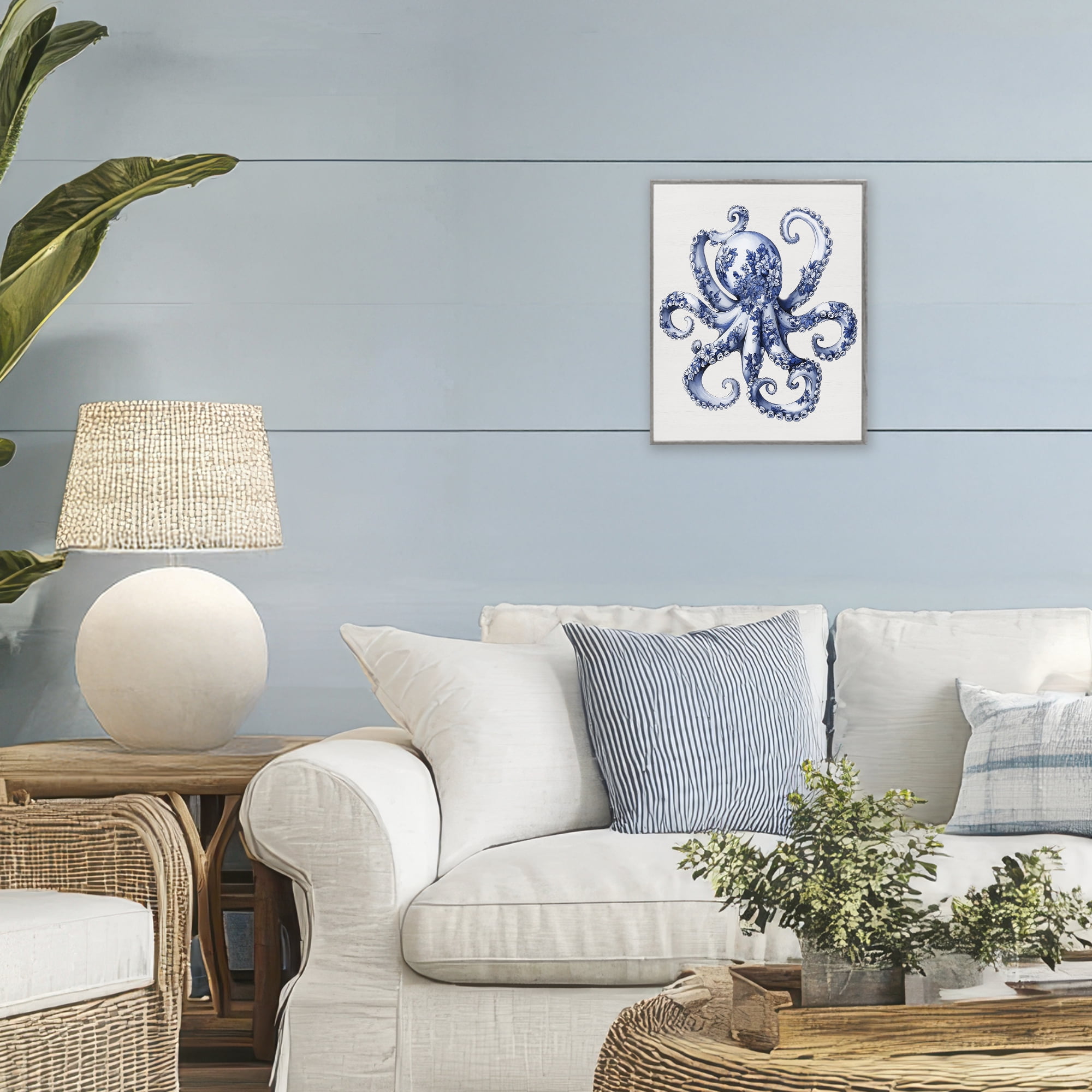 Funky Toile Octopus Gray Framed Giclee Art, design by Lettered and Lined