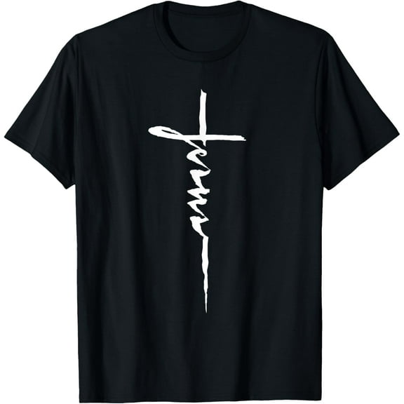 Jesus Christian Cross Art Cursive Inspiring Gift Men Women Funny Creative Graphic Women T-Shirt