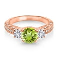 thumbnail image 2 of Gem Stone King 18K Rose Gold Plated Silver Green Peridot White Created Sapphire and White Moissanite Engagement Ring for Women (2.03 Cttw, Gemstone August Birthstone, Round 7MM and 4MM, Size 7), 2 of 3