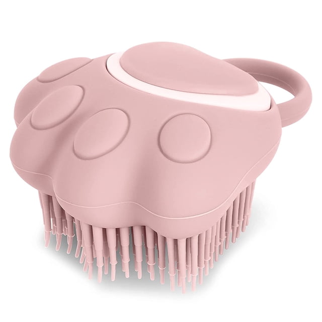 Cepillo de baño para perros y gatos, peine de goma de silicona, cepillo de aseo para perros, cepillo de masaje de silicona para cachorros, cepillo de limpieza del cabello, cepillo de limpieza suave, dispensador de champú (forma de pata rosa) Sincero Electrónica