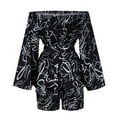 thumbnail image 4 of Edvintorg Streetwear Sets for Women Casual Printed Off Shoulder Bubble Sleeve Top Shorts Set Summer Sets for Women 2025, 4 of 5