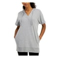 thumbnail image 3 of IDEOLOGY Womens Gray Pocketed Tie Hoodie Short Sleeve Tunic Top XS, 3 of 4