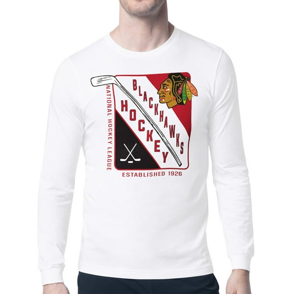 Men's Starter White Chicago Blackhawks Shield Long Sleeve Graphic T-Shirt