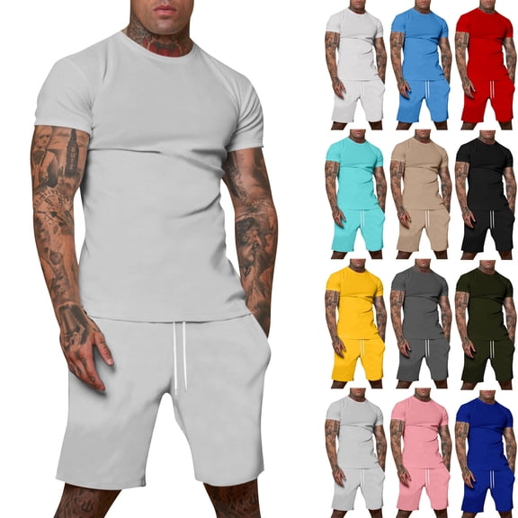 Hearthz Men's Outfits 2 Piece Summer Tracksuits Mens Casual Sports Shirt and Shorts Set Men's Short Sleeve Tracksuit Dark Blue M