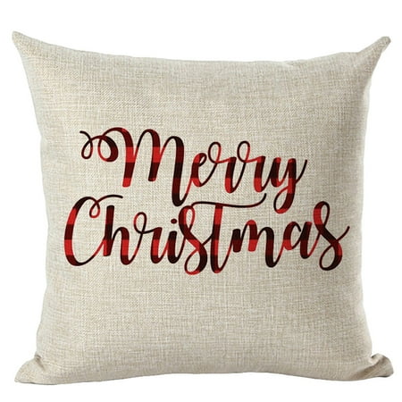 Christmas Cushions Merry Christmas Pillow Cases Linen Sofa Cushion Cover Home Decor Pillow Core ()