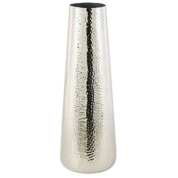 DecMode 31" Tall Hammered Silver Aluminum Metal Vase