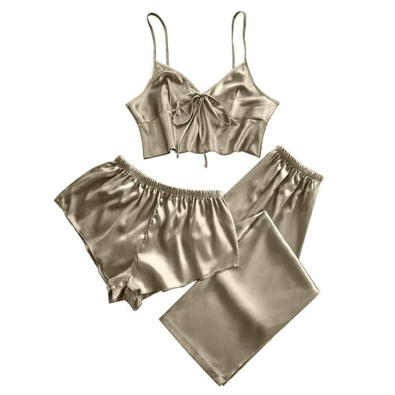 Christmas pajamas for women setWomen's Fashion Suspender Nightdress Imitation Silk Sexy Home Clothes Summer Leisure Sexy Pajamas Three Piece Set