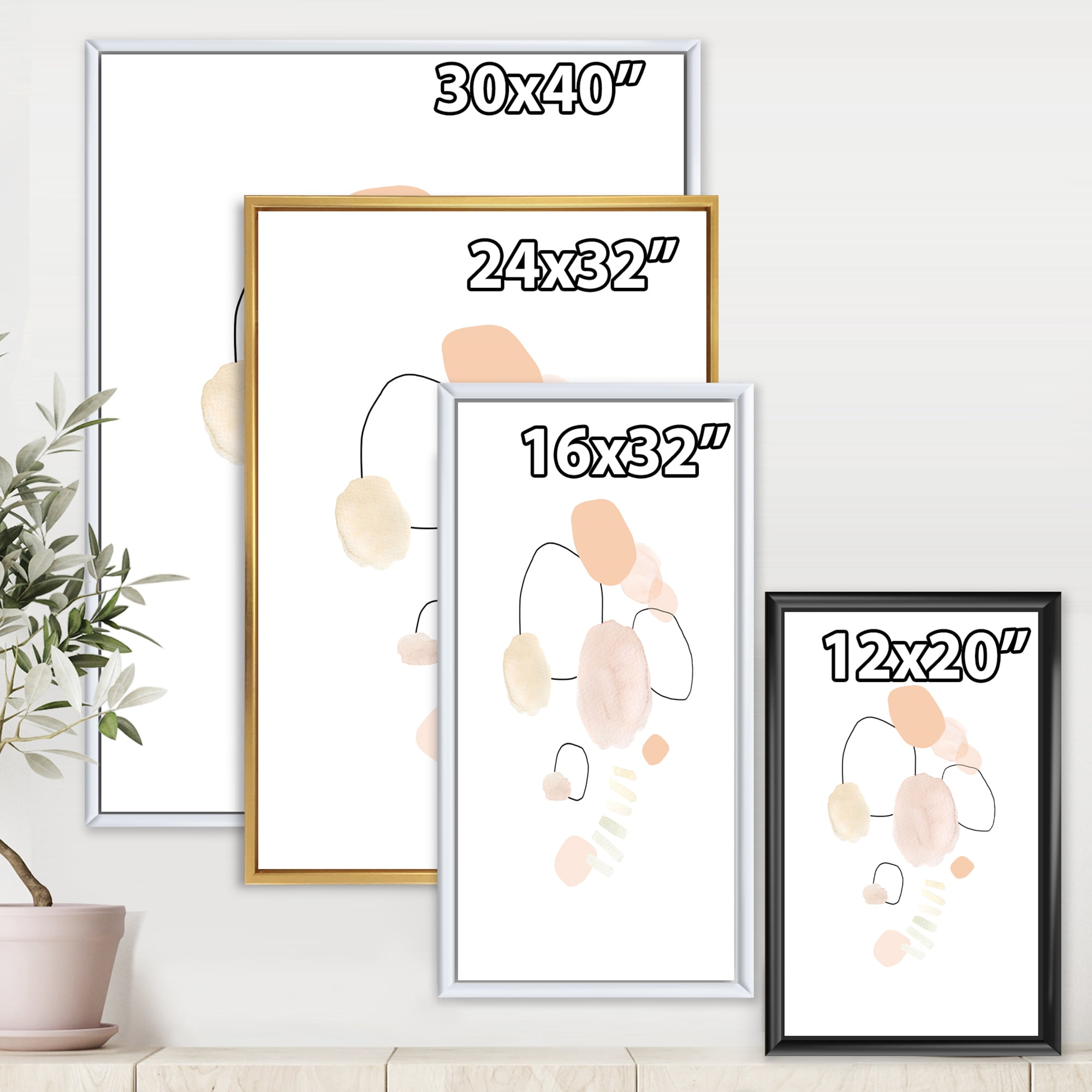 Designart 'Watercolour Stains On White' Shabby Chic Framed Canvas Wall Art Print