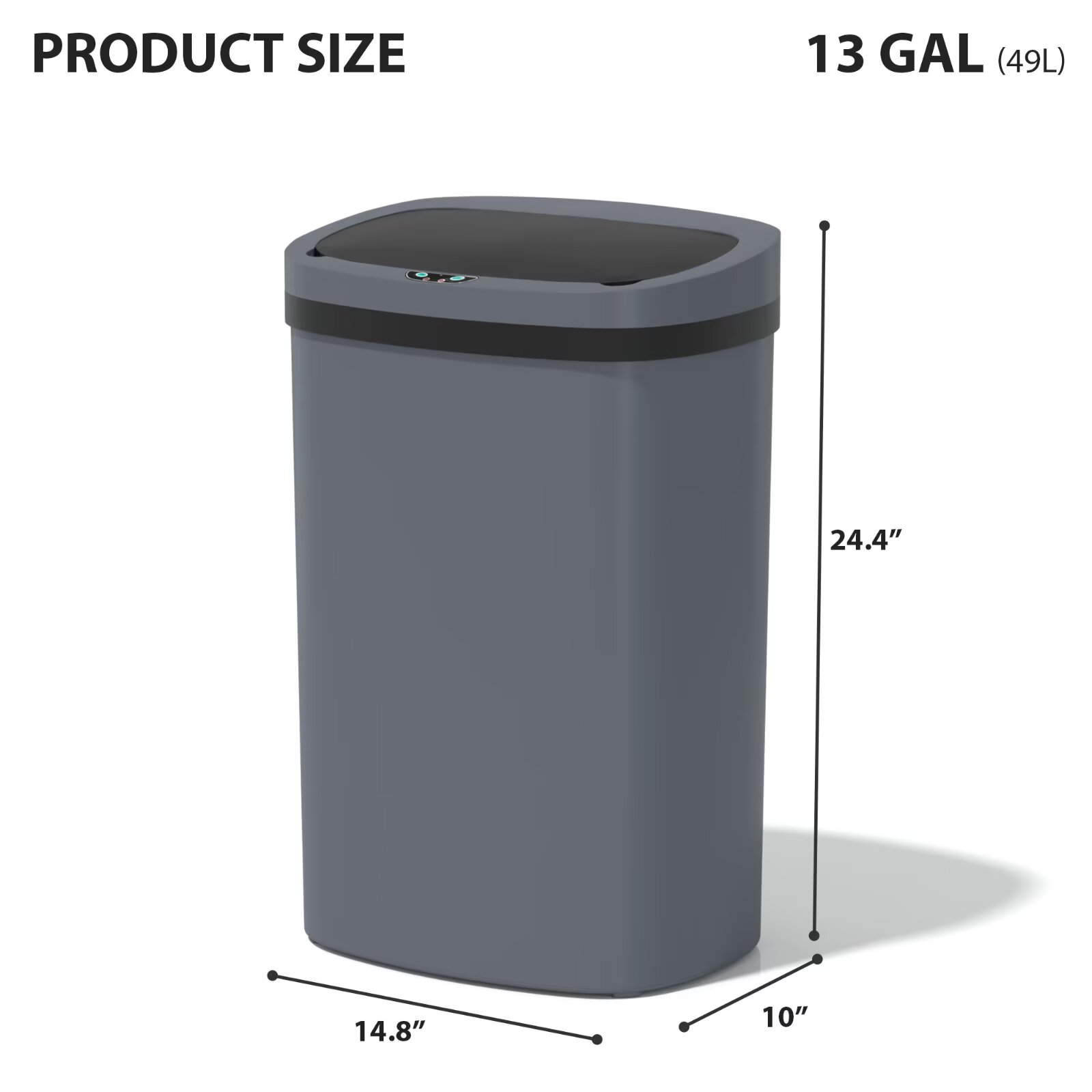 YRLLENSDAN 13 Gallon Trash Can Motion Sensor Touchless Automatic Garbage Cans with Lid and Odor Filter for Kitchen Bedroom Office Living Room, Gray