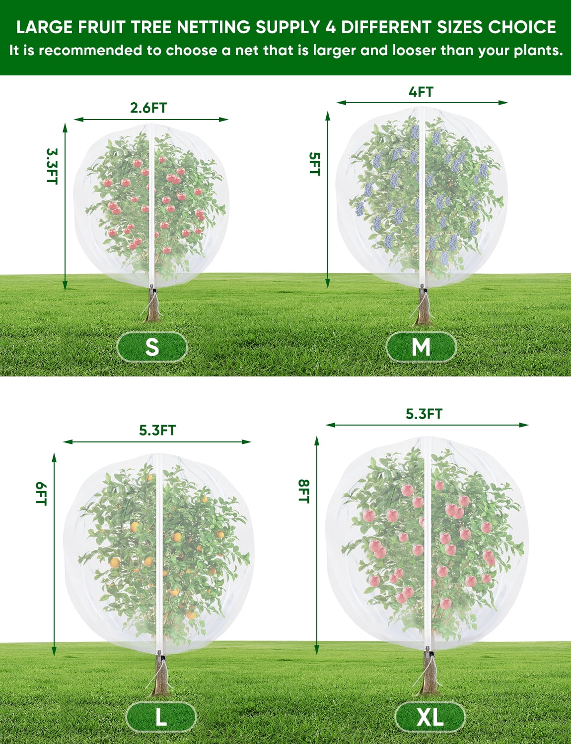 HNYTLCO Mesh Gardening Net for Blueberry Bushes, 4-Pack, 5x4ft Insect and Bird Barrier with Zipper and Drawstring