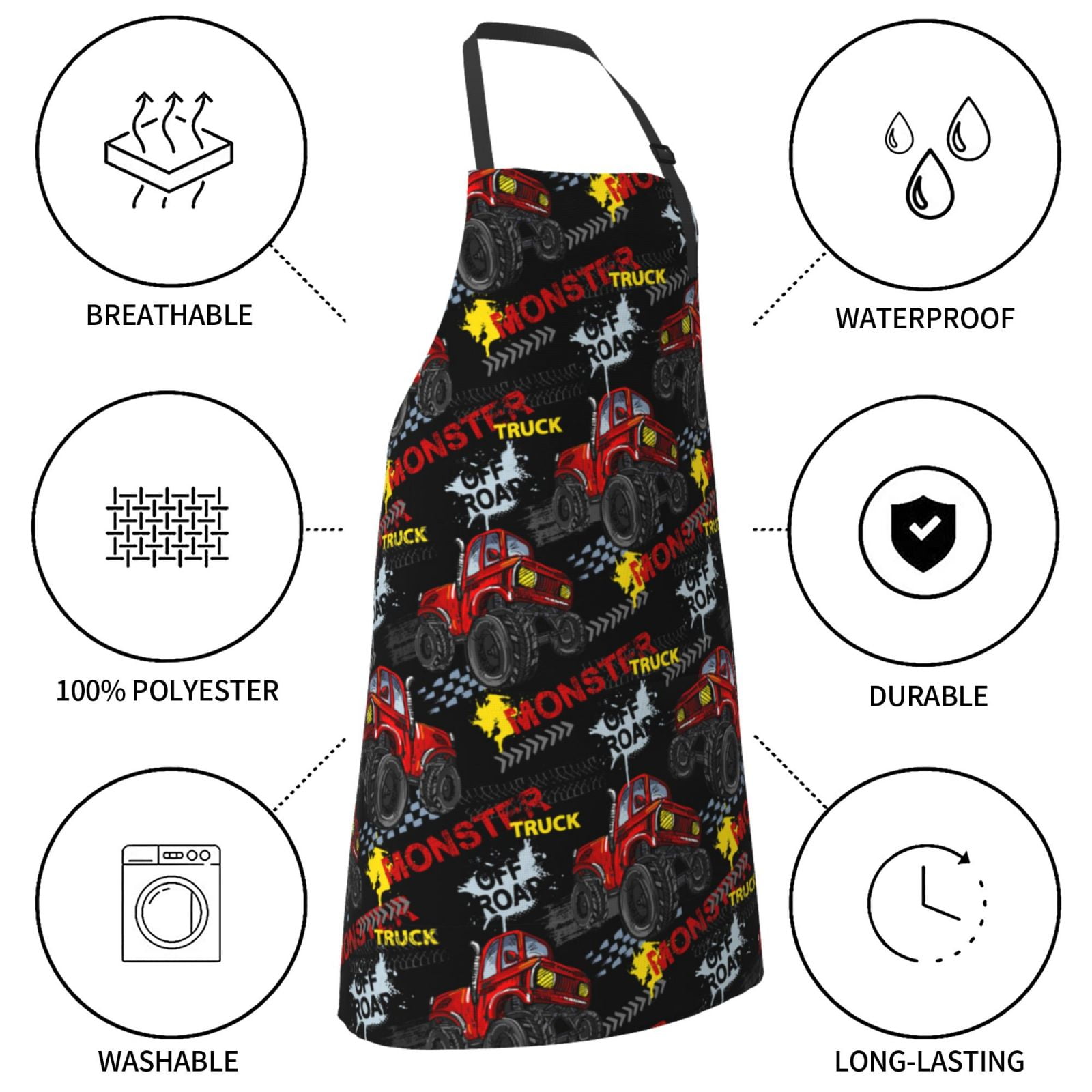 Kdxio Monster Truck Apron with Pockets Adjustable Kitchen Aprons for Men Women Waterproof Aprons for Cooking,Drawing,Crafting, Baking Household Cleaning