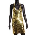 thumbnail image 1 of Vestido de tirantes de espagueti con lentejuelas para mujer Perfecl dorado con cuello en V, 1 of 8