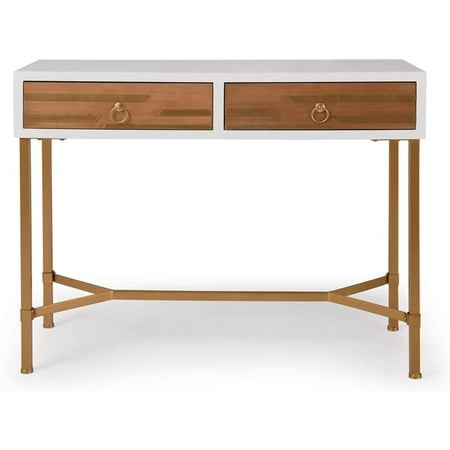 

BBNBDMZ Jupiter Console Table with 2 Drawers Mid Century Modern Rectangular Small Space Accent Desk for Living Room Entryway Office Metal Legs Easy Assembly White/Gold