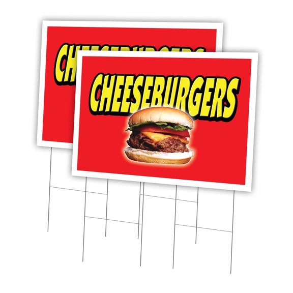 Cheeseburgers 2 Pack Of 24" x 36" Yard Sign & Stake | Advertise Your Business | Stake Included Image On Front Only | Made in The USA