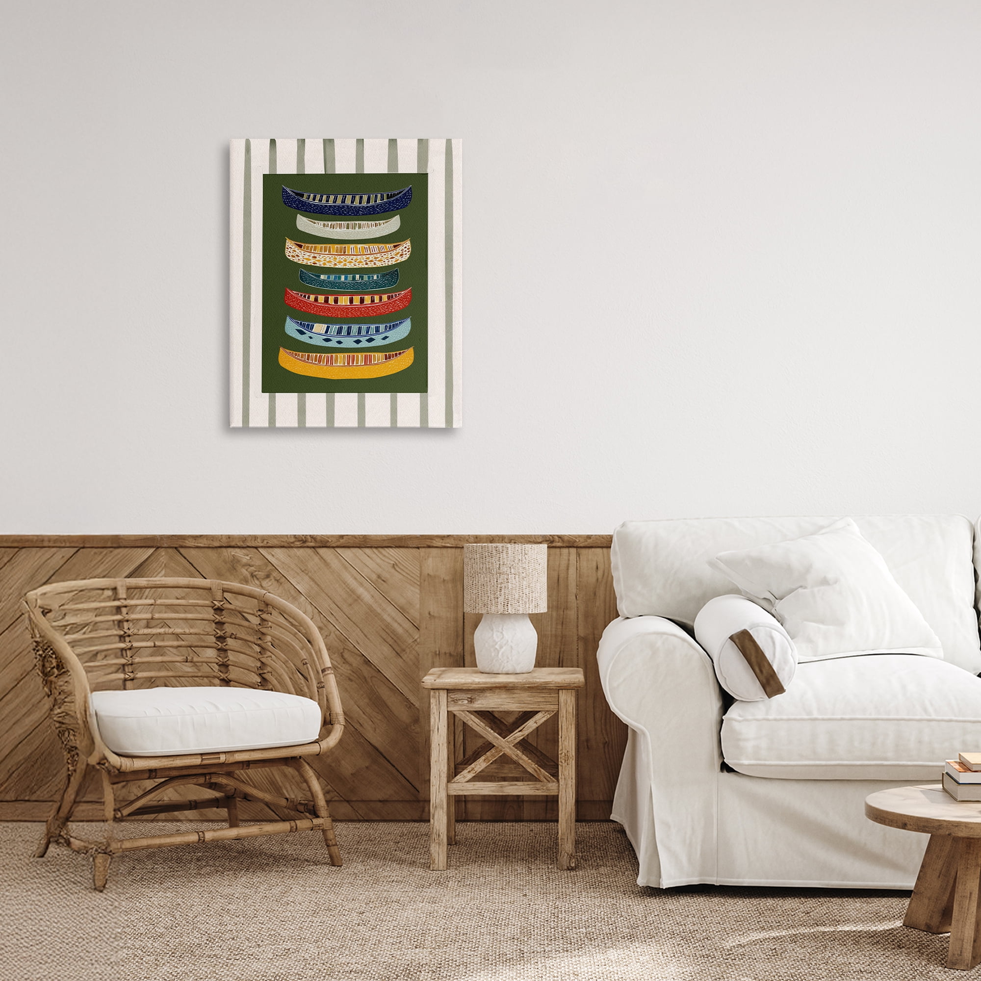 Stupell Industries Patterned Canoes over Stripes Canvas Wall Art, design by Yen
