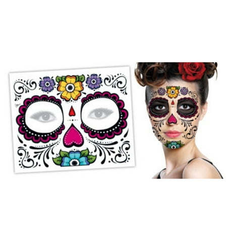 2PCS Day Of The Dead Dia de los Muertos Face Mask Sugar Skull Tattoo Beauty