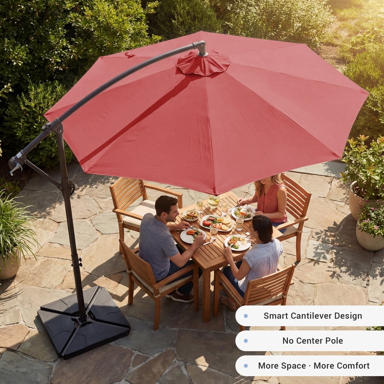 NAPWANT 10ft Cantilever Patio Umbrella with 4-Piece Weighted Base Included,  Offset Hanging Umbrella with Crank & Tilt, Red - Walmart.com
