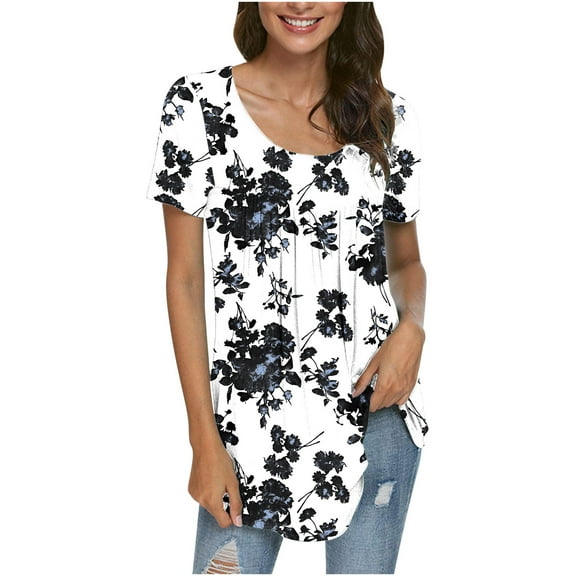 JINMGG Plus Womens Tops ,Women Fashion Printed Casual Round Neck Short Sleeve Loose T-Shirt Blouse Tops