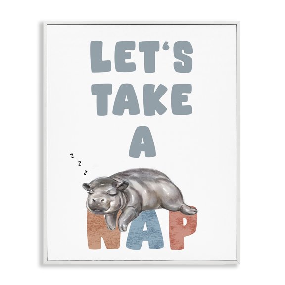Stupell Industries Contemporary Let's Take A Nap Phrase Sleeping Baby Hippo White Framed Giclee Art, 11 x 14, by Ziwei Li