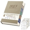 thumbnail image 2 of 2027 Daily Monthly Planner, Leather Cover Business Planner Notebook with Planning Stickers, Time Management Agenda Organizer with Daily Schedule Pages for Office Work Students Study, A, 2 of 5