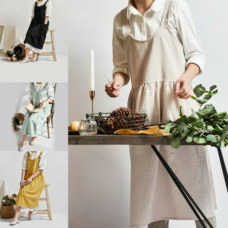 

Waterproof Apron Women Men Housework Baking Wrap Cotton Linen Bib Chef Pinafore with Pocket Florist Dress Garden Kichen