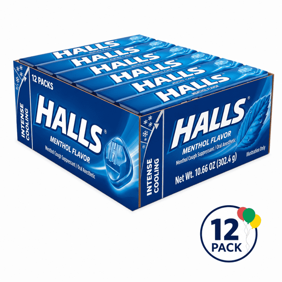 Halls Menthol Mint Hard Candy, 12 Packs (25.2g Each)