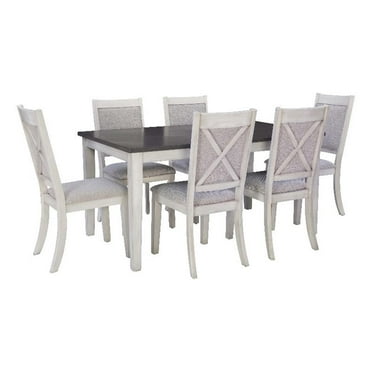 Linon Marco 7 Pce Wood 2 Tone Dining Set Upholstered Chairs in White/Gray