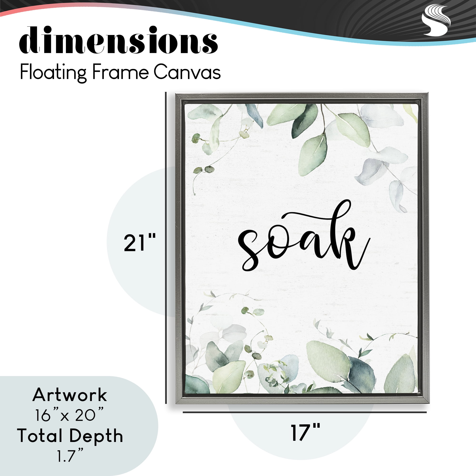 Soak Leafy Herbs Gray Framed Floater Canvas Wall Art, design by Lettered and Lined