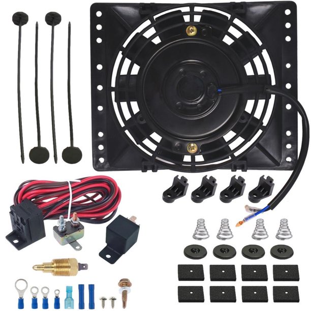 6" Inch Electric 12V Trans Oil Cooler Fan NPT Threadin Probe Grounding Thermostat Switch Kit