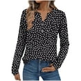 thumbnail image 2 of Blouse for Women Long Sleeve V-Neck Printed Buttons T-shirt Casual Blouse Black M,Womens Tops, 2 of 6