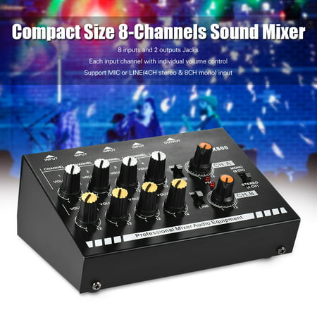 Compact Size 8-Channels Mono/Stereo Audio Sound Line Mixer with Power