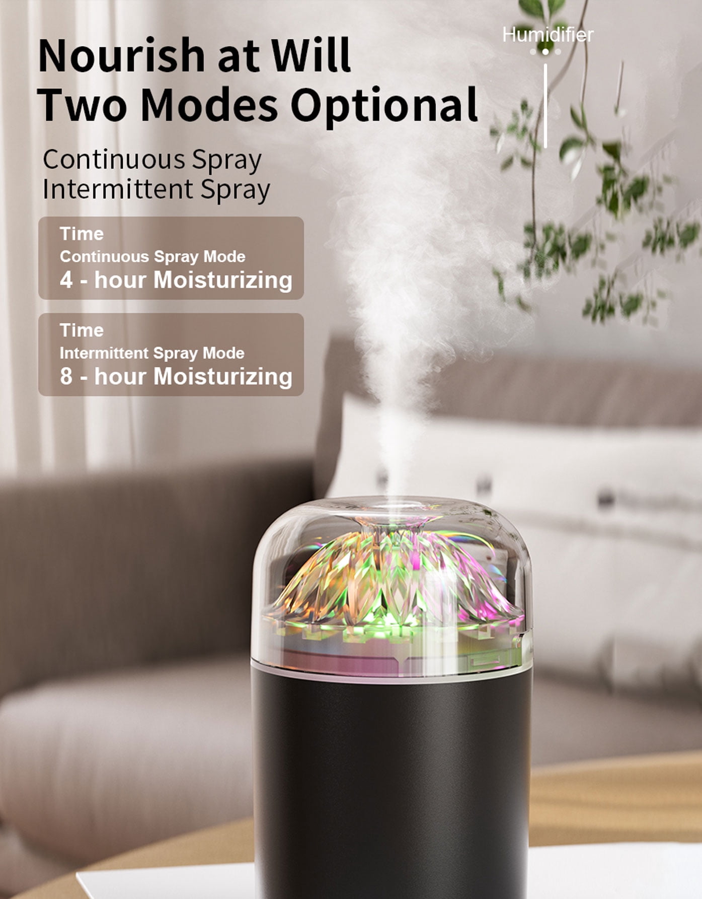 JELLOO 180mL Personal Desktop Cool Mist Humidifier, Colorful LED Night Light