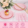 thumbnail image 2 of 168 Pcs Pink Paper Plates and Napkins, Light Pink Party Supplies Include Scalloped Plate Napkins Cups Forks Knives Disposable Plastic Cutlery for Xmas Dinner Plates Table Decorations, 2 of 4