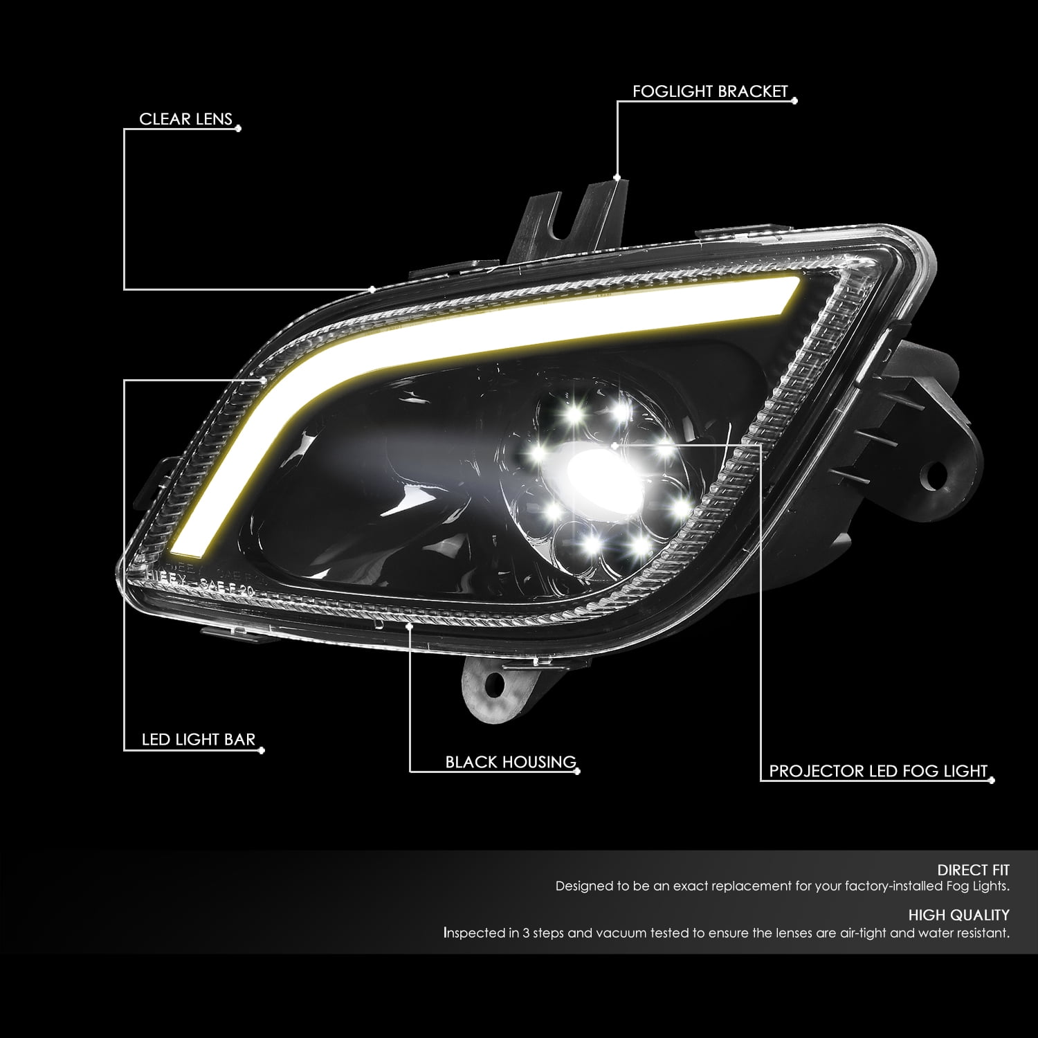 DNA Motoring For 18-24 Freightliner Cascadia Full LED DRL Projector Fog Light Lamps Pair Black