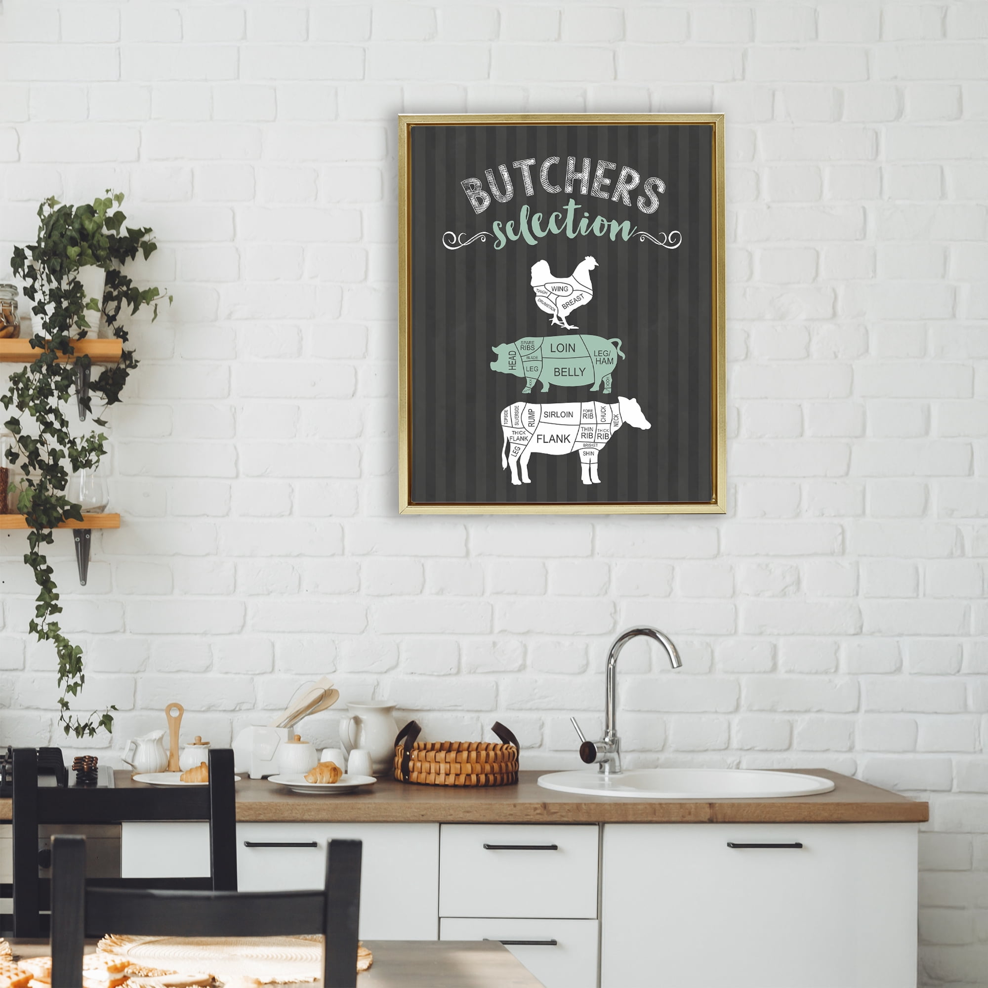 Butchers Selection Black & Green Gold Framed Floater Canvas Wall Art, design by Lettered and Lined