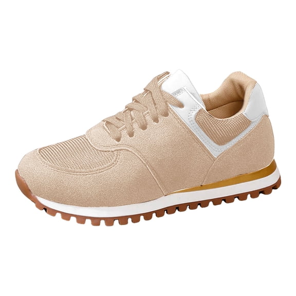 YLYL Womens Retro Suede Mesh Sneakers Lace up No Slip Walking Shoes with Metallic Stripe and Gear Tread Sole