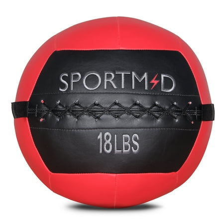 Sportmad Soft Medicine Ball Wall Ball for CrossFit Exercises Strength Training Cardio Workouts Muscle Building Balance, 6/10/12/14/18/20/28/30LBS, Red&Black