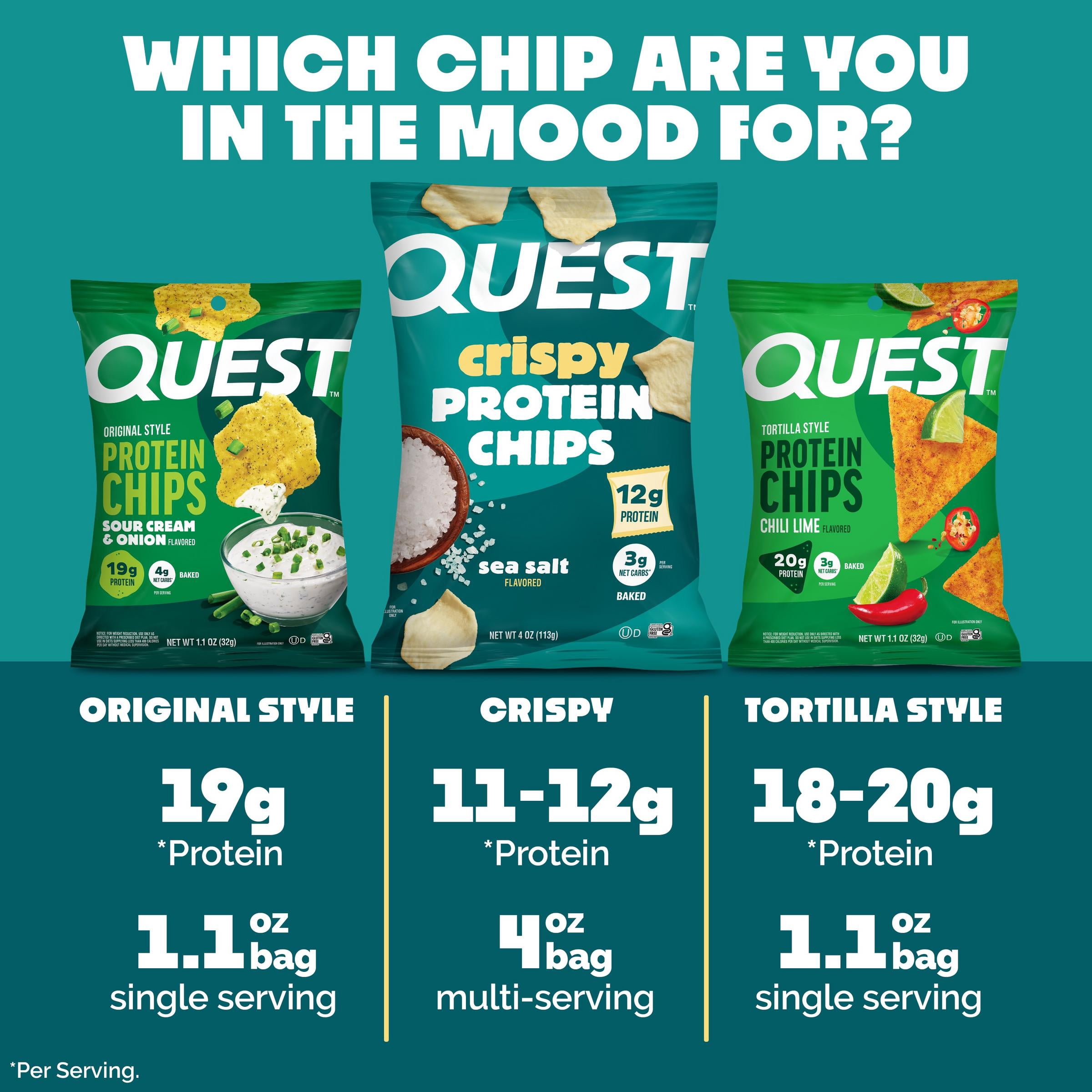 Quest Crispy Protein Chip, Sea Salt Flavor, 11g of Protein, Single 4oz