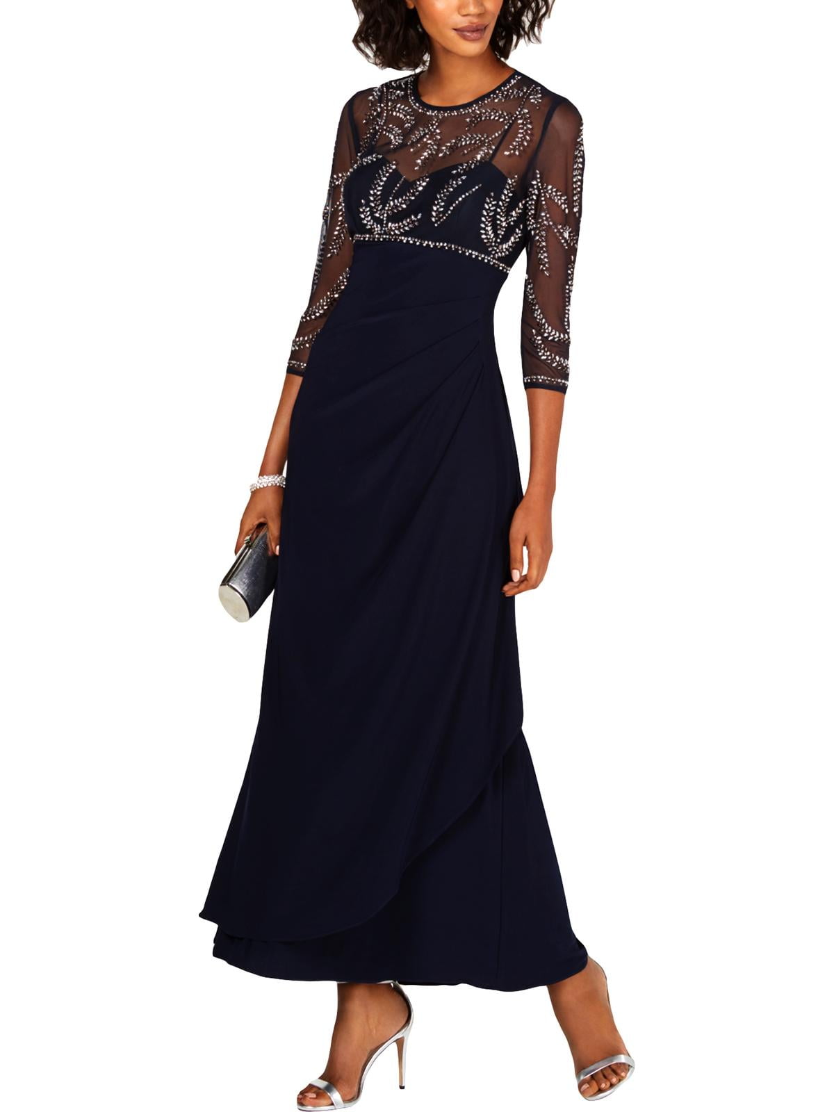 betsy and adam embellished chiffon illusion gown