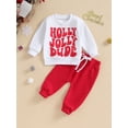 thumbnail image 2 of Liacowi Toddler Boy 2Pcs Christmas Outfits Long Sleeve Letter Print Sweatshirt Tops + Elastic Waist Pants Set 3M 6M 12M 18M 24M 3T Infant Baby Christmas Clothes Set, 2 of 8