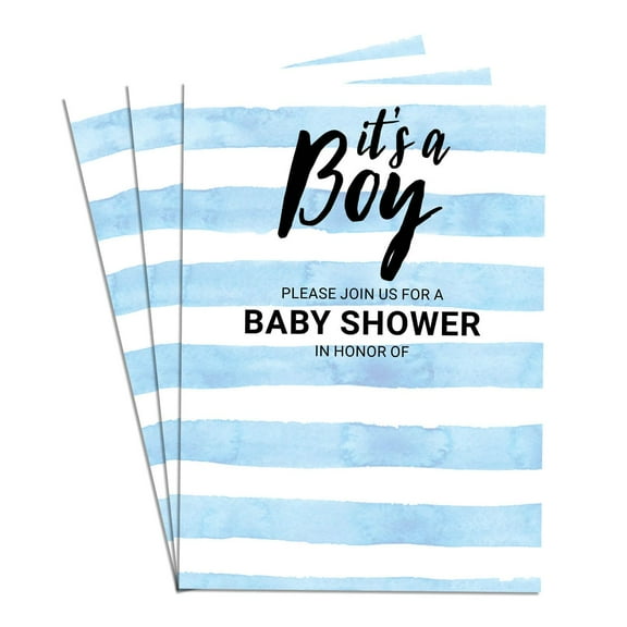 Blue Stripe Shower Party Invitation To Celebrate Mom-To-Be Baby Shower Invite for Boys Girls 30 Single-Sided Baby Shower Card 4x6"