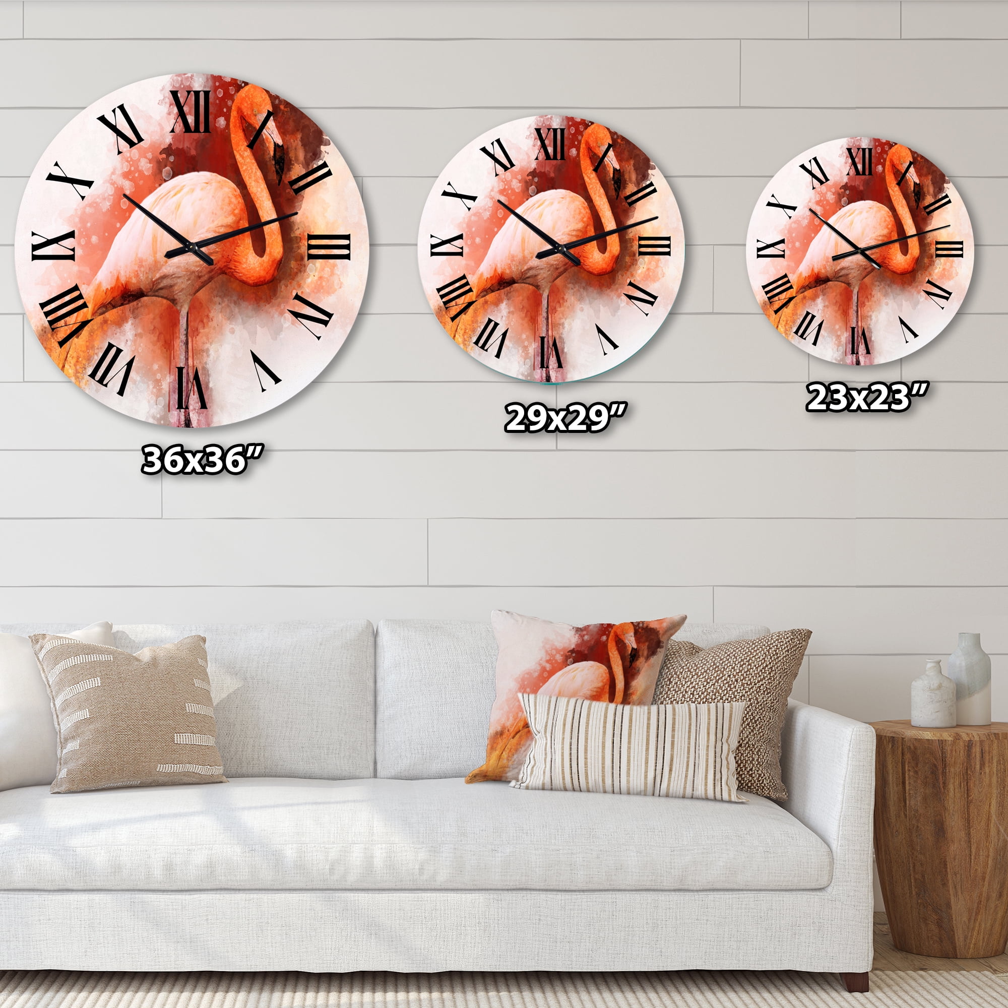 Designart 'Portrait Of Pink Flamingo Ii' Farmhouse Wall Clock