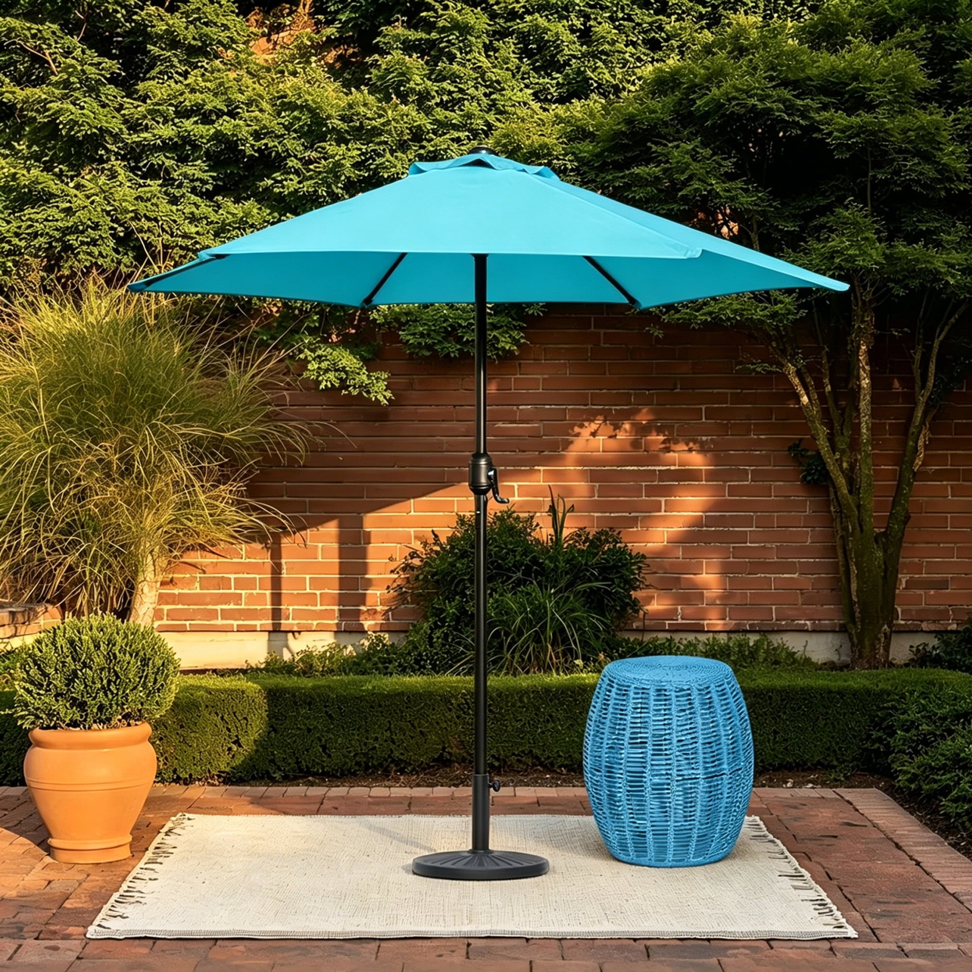Kool 7.5 ft Outdoor Market Patio Umbrella with Crank, 6 Ribs, Cyan