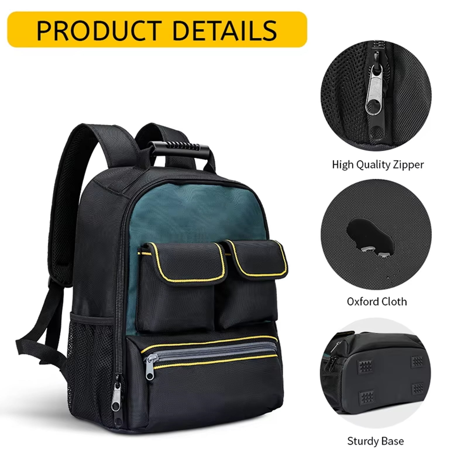Electrician Backpack Large Tool Bag for Multi Tool Storage with Waterproof Oxford Fabric and Ergonomic Shoulder Straps