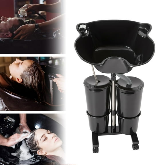 ChicHomey Portable Shampoo Basin with Double Bucket,Adjustable Height (3.44-4.59ft) & Angle,4 Wheel Mobile, for Beauty Salons, Elderly, Pregnant Women & Home Use