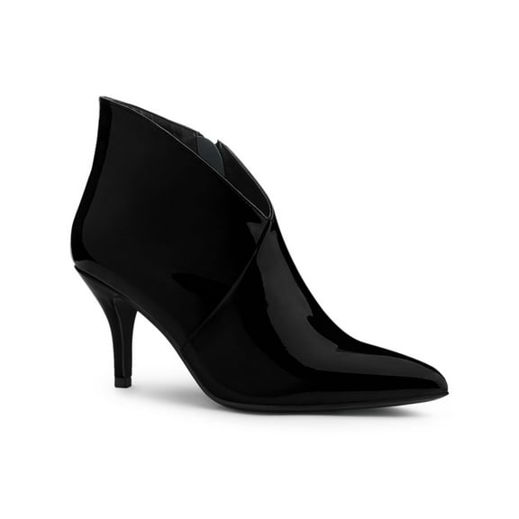 BLISSFUL STEP Women's Point Toe Patent Leather Stiletto Heel Ankle Boot Black 7