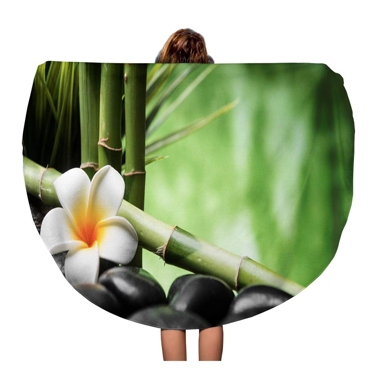 LADDKA 60 inch Round Beach Towel Blanket Green Spa Zen ...