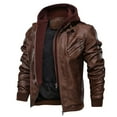 thumbnail image 5 of Fgnfyis Mens Leather Coat Winter Leisure Thick Hooded Zipper Lapel Short Autobike Coat Warm Daily Top Large Size Mens Winter Coats Brown S, 5 of 9